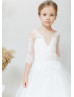 Ivory Lace Tulle Buttons Back Flower Girl Dress